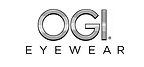 The image shows a logo with the text OGI EYEWEAR prominently displayed above an abstract design featuring two interlocking rings, one inside the other, with a stylized letter O at the center of the inner ring.